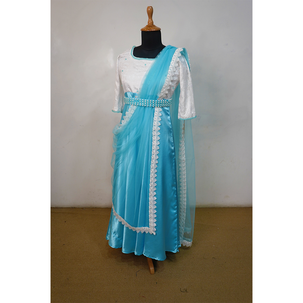 Sky Blue Festive Gown for Girls with Lace & Net