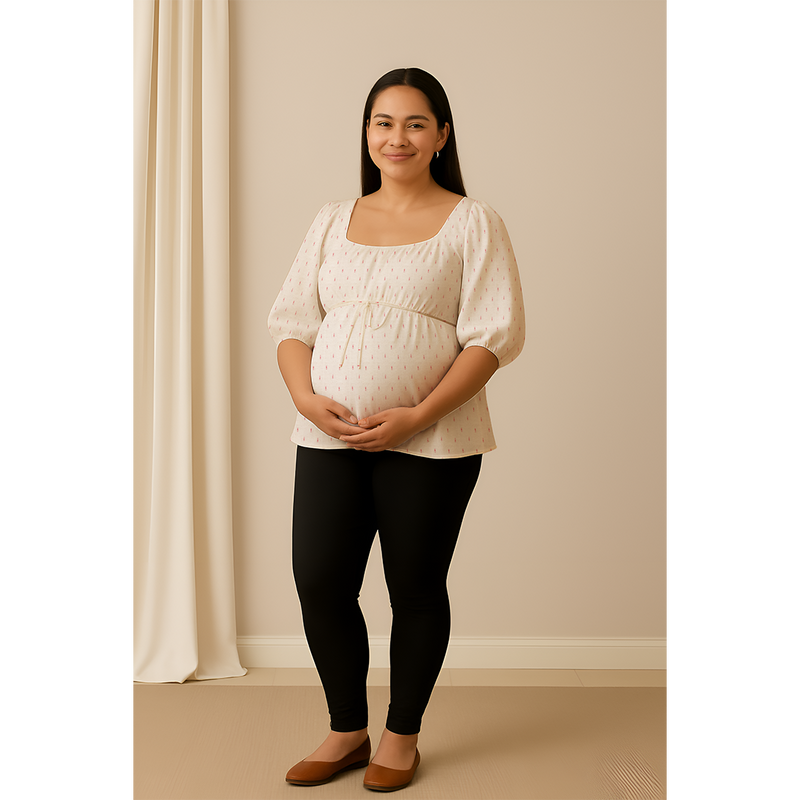 Cream Ikat Soft Cotton Customised Maternity Wear.