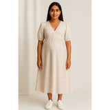 Cream Ikat Soft Cotton Customised Maternity Wear.