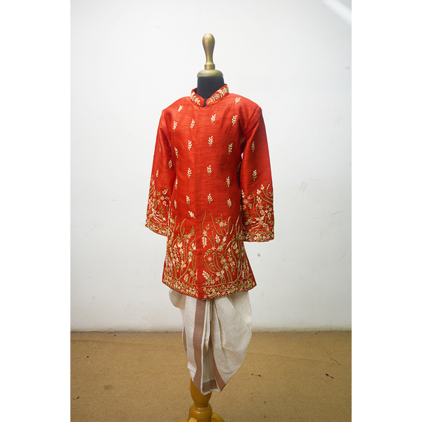 Premium Red Sherwani With Heavy Embroidery – Kids Ethnic Wear