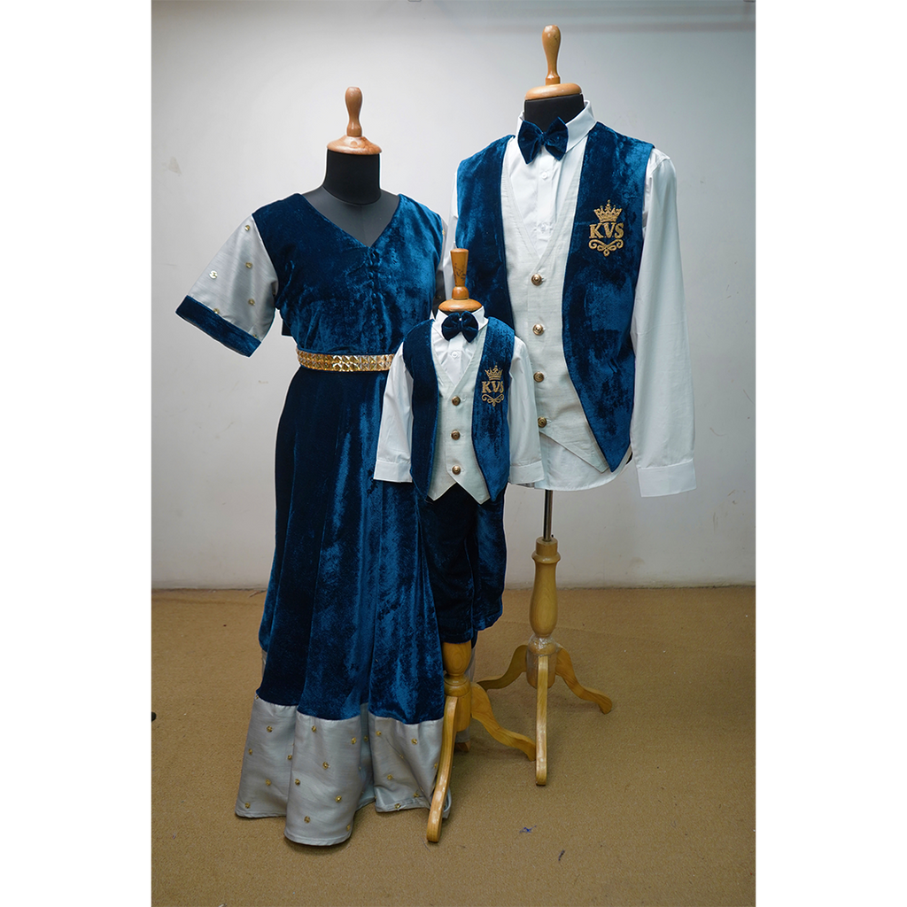 Royal Blue Velvet Family Matching Outfit Set | MomDadSon Twinning We Anveshana Clothing Royal Blue Velvet Family Matching Outfit Set | MomDadSon Twinning We Anveshana Clothing