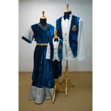 Royal Blue Velvet Family Matching Outfit Set | Mom–Dad–Son Twinning Wear
