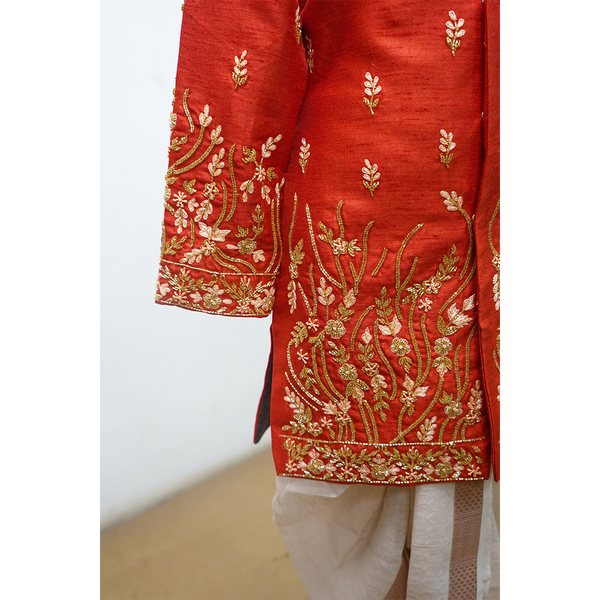 Premium Red Sherwani With Heavy Embroidery – Kids Ethnic Wear