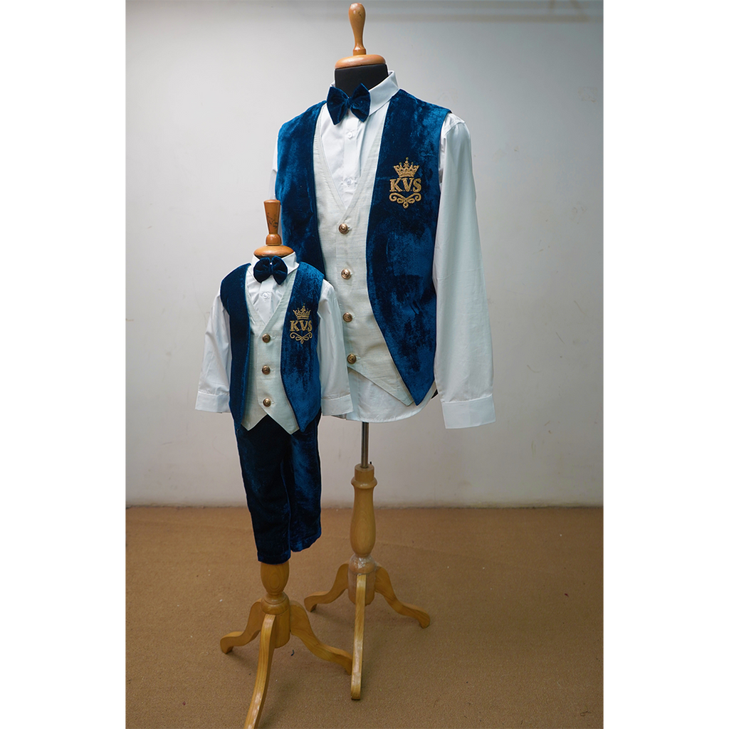 Royal Blue Velvet Family Matching Outfit Set | MomDadSon Twinning We Anveshana Clothing Royal Blue Velvet Family Matching Outfit Set | MomDadSon Twinning We Anveshana Clothing