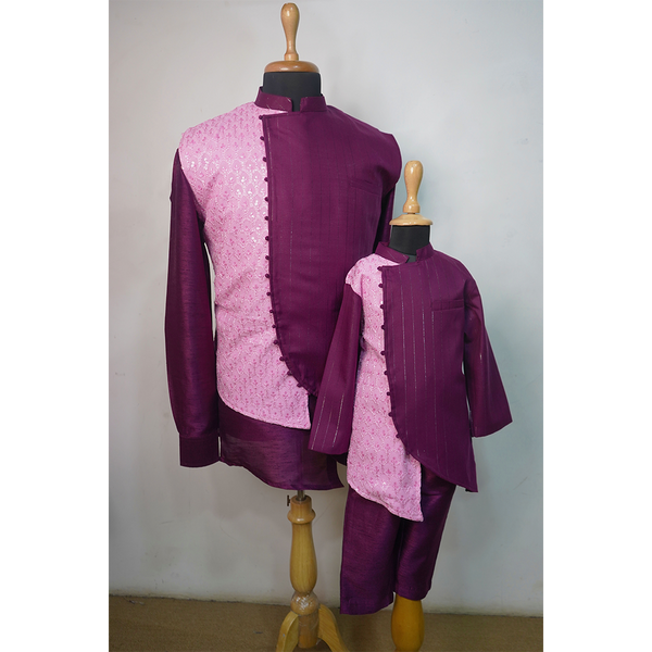 Pink & Wine Embroidered Family Combo – Mom, Dad & Son Matching Outfits