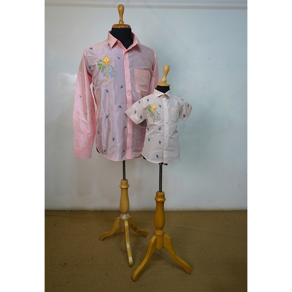 Peacock Embroidery Dad Son Matching Shirts