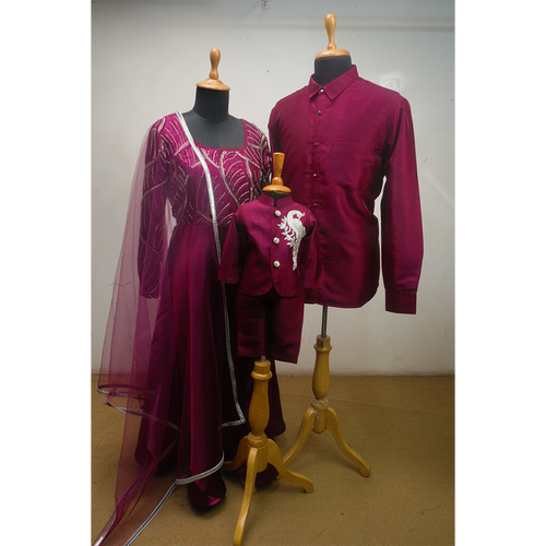 Wine Maroon Family Combo Set  Matching Outfit for Couples & Kids  Occasion Wear