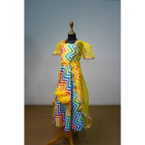 Rainbow Zig-Zag Dress With Yellow Cape | Girls Colourful Party Outfit