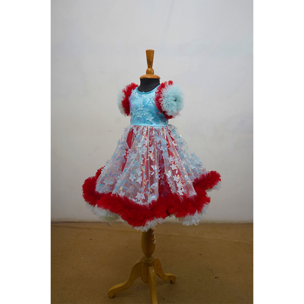 Red & Aqua Family Matching Outfit Set | Mom Dad Daughter Party Wear Collection