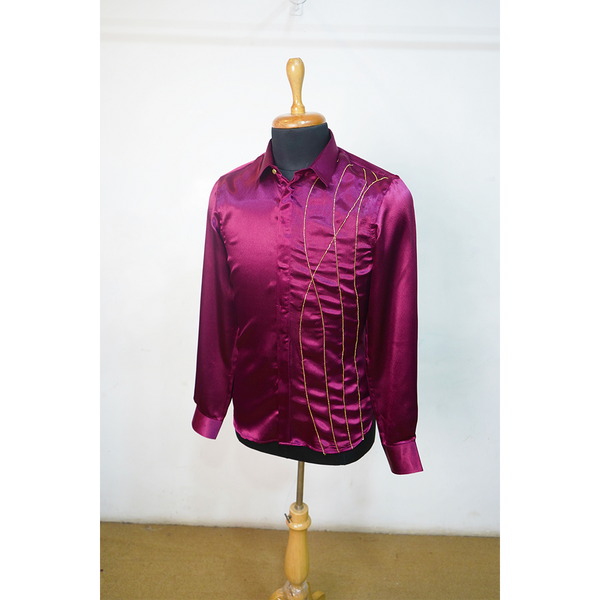 Plum Satin Designer Party Wear Shirt for Men
