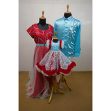 Red & Aqua Family Matching Outfit Set | Mom Dad Daughter Party Wear Collection