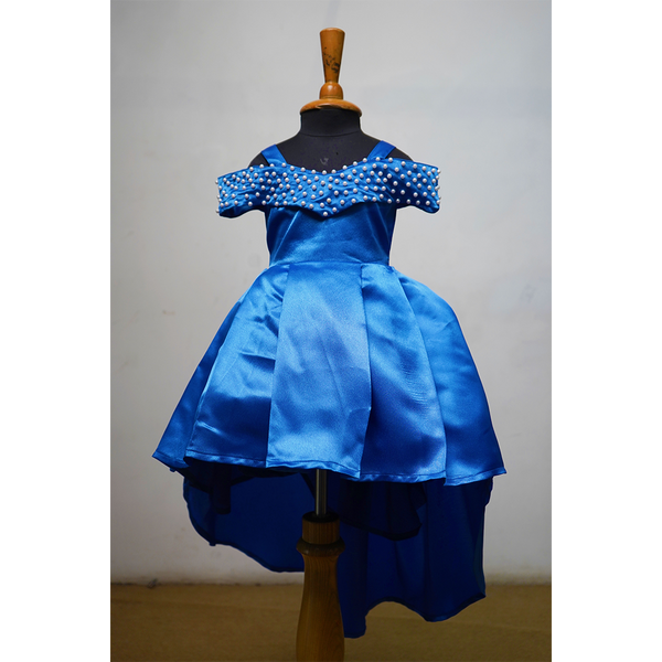 Blue Peacock-Themed High-Low Party Dress for Girls | Premium Birthday & Festive Wear