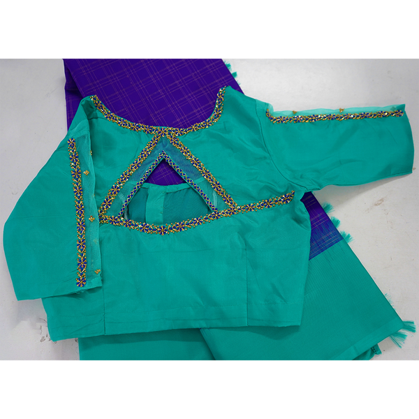 Teal Green Designer Saree Blouse with Triangle Back