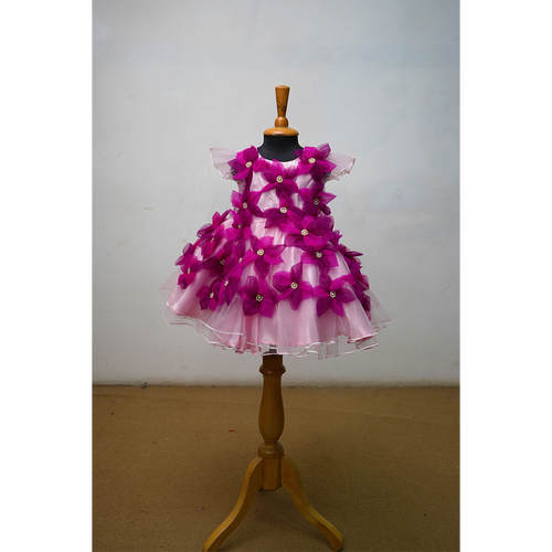 Pink 3D Floral Party Dress for Girls | Luxury Birthday Outfit | Princess Frock