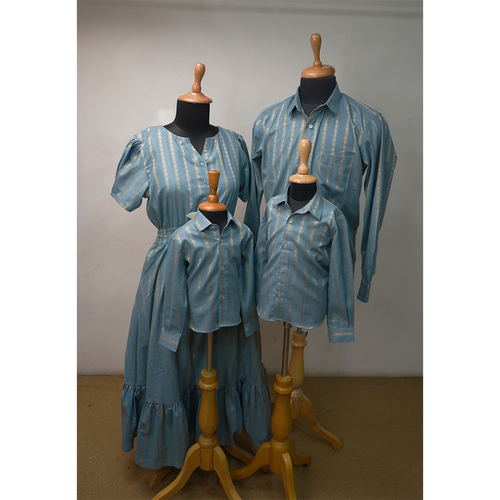 Blue Striped Family Matching Outfit Set  Dad–Mom–Kids Twinning Combo