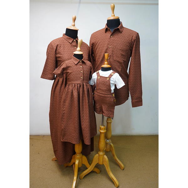 Rust Brown Textured Matching Family Outfit Set