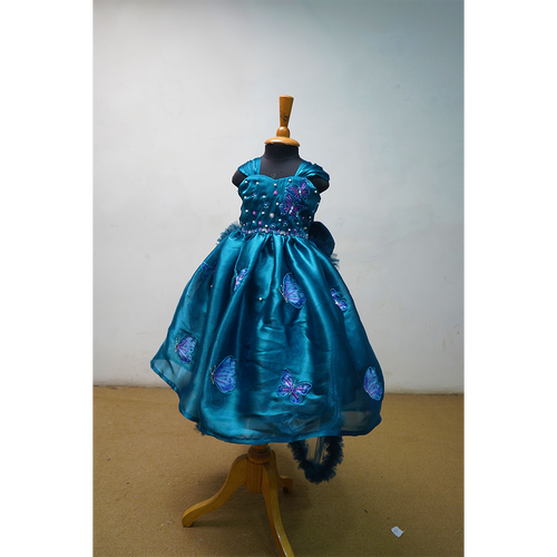 Teal Blue 3D Butterfly Ball Gown for Girls | Princess Birthday Dress