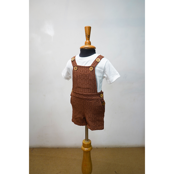 Kids Brown Textured Dungaree Set with White Cotton T-Shirt  Comfortable Casual Wear for Boys & Girls