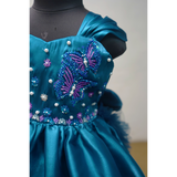 Teal Blue 3D Butterfly Ball Gown for Girls | Princess Birthday Dress