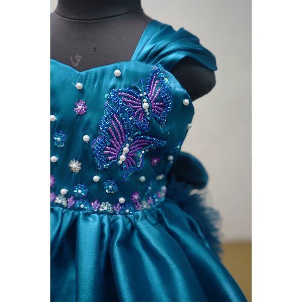 Teal Blue 3D Butterfly Ball Gown for Girls | Princess Birthday Dress
