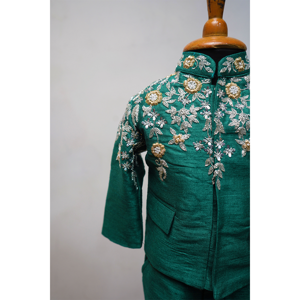 Emerald Green Embroidered Kids Sherwani Set  Premium Festive Wear for Boys