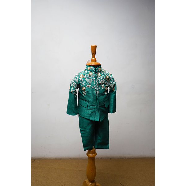 Emerald Green Embroidered Kids Sherwani Set  Premium Festive Wear for Boys