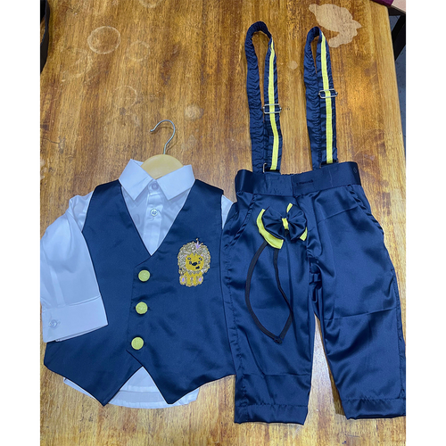 Navy Blue Lion Embroidered Boys Waistcoat Set  Birthday Outfit for Boys