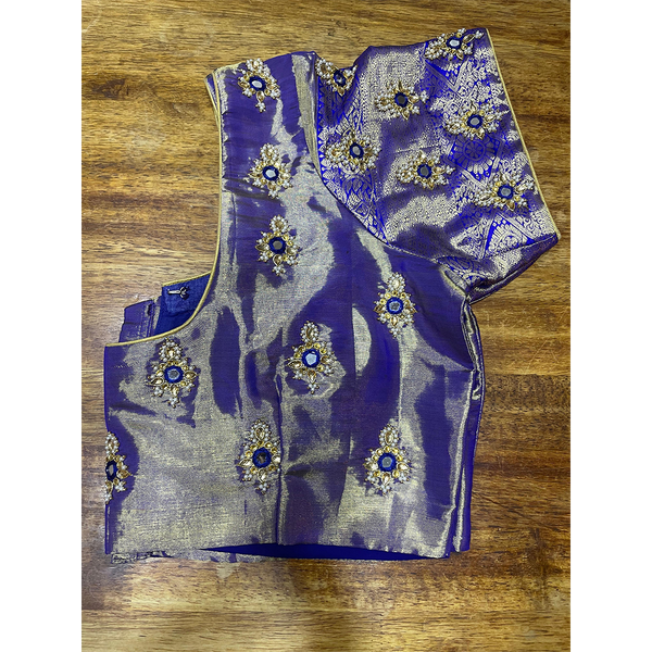 Purple & Gold Embroidered Silk Blouse  Mirror Work Traditional Blouse
