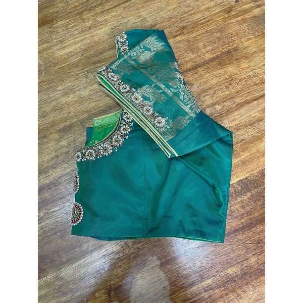 Emerald Green Silk Embroidered Blouse  Zari Sleeve Traditional Saree Blouse