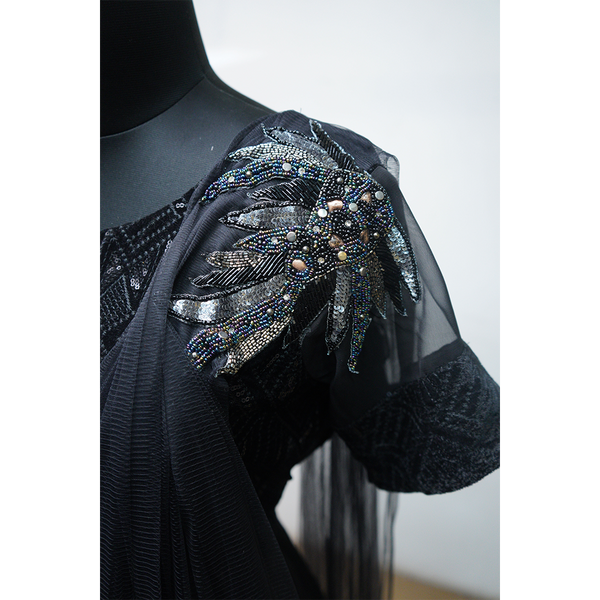 Elegant Black Sequin Embroidered Anarkali Gown with Dupatta