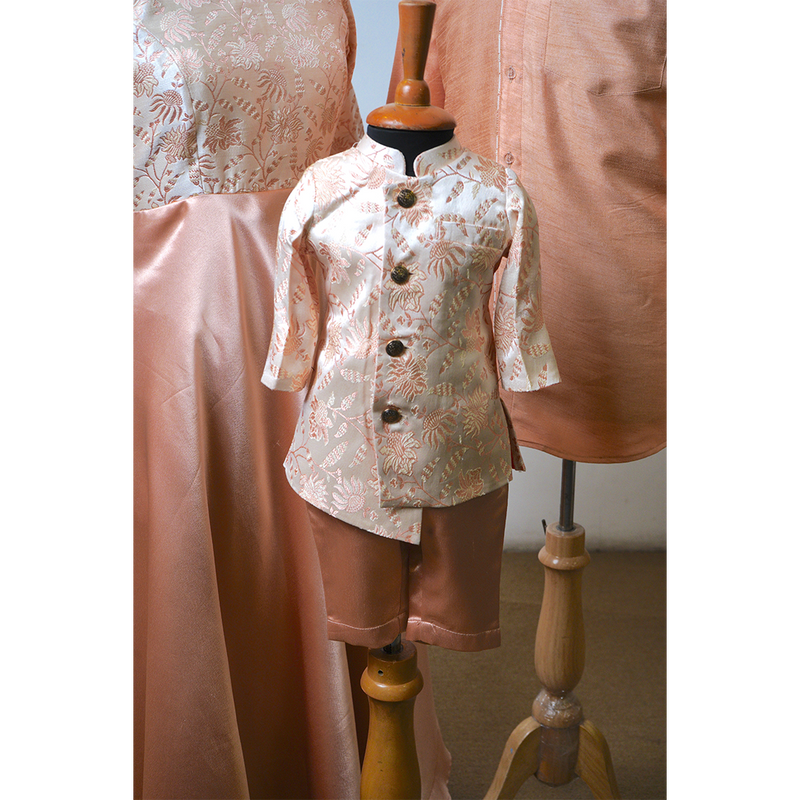 Peach Shimmer Family Matching Outfit Set – Elegant Peach Tones with Subtle Shine