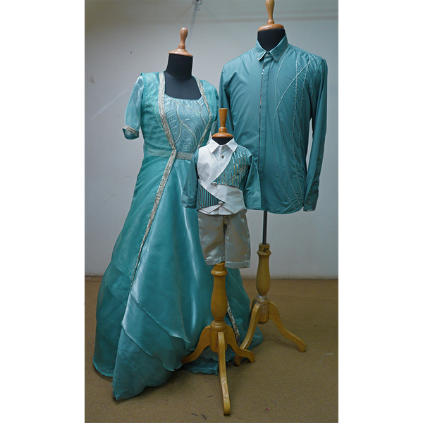 Elegant Mint Green Family Matching Outfit Set – Wedding, Reception & Special Occasion Wear
