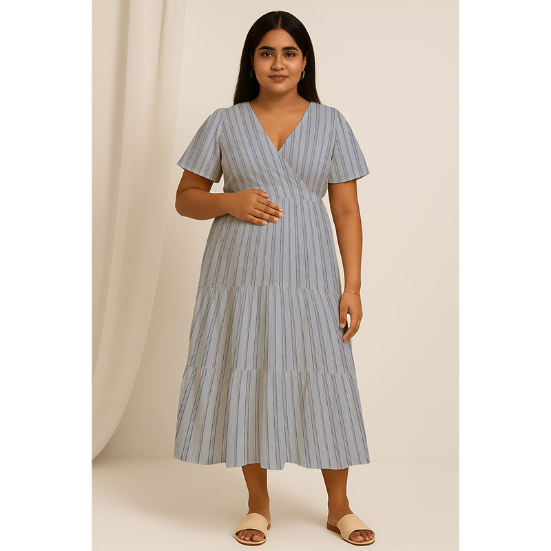Blue Mist Stripe Cotton Customised Maternity Wear.