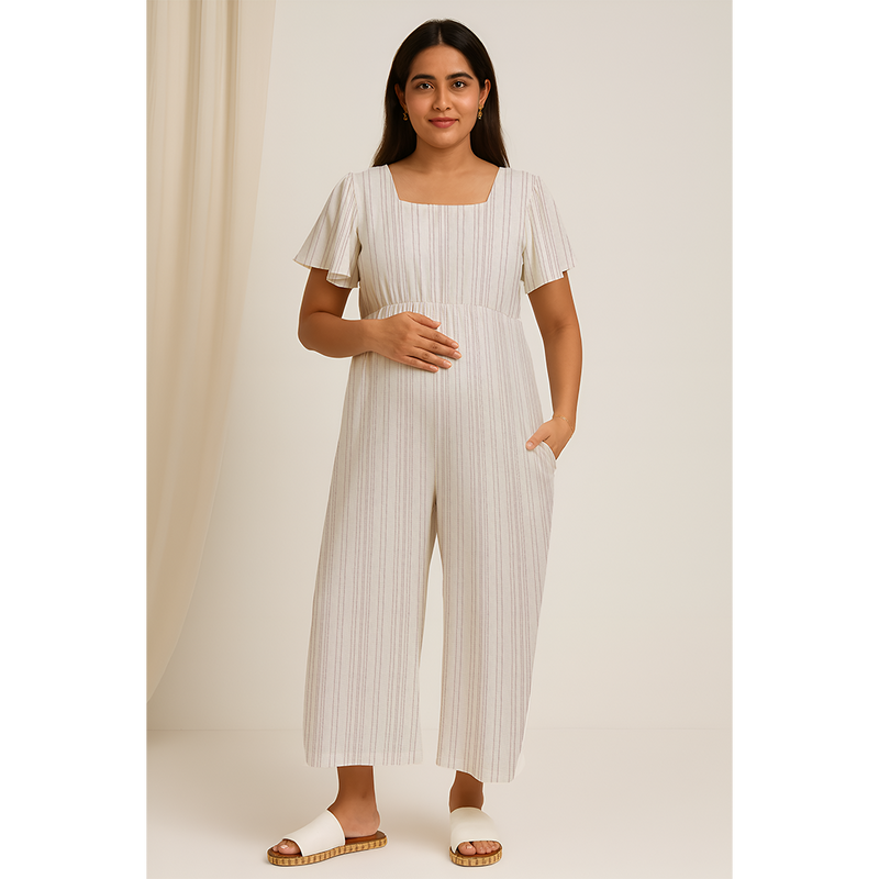 Ivory Mist Pinstripe Cotton Customised Maternity Wear.
