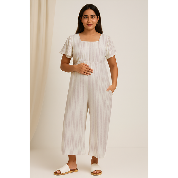 Ivory Mist Pinstripe Cotton Customised Maternity Wear.