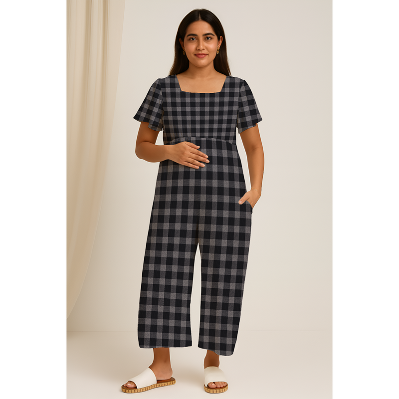 Charcoal Check Cotton  Customised Maternity Wear.