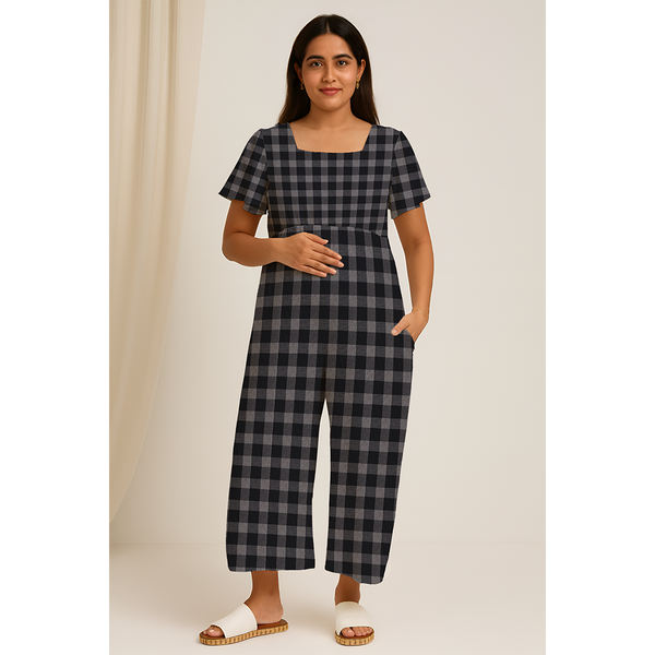Charcoal Check Cotton  Customised Maternity Wear.