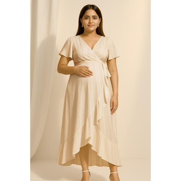 Ivory Mist Pinstripe Cotton Customised Maternity Wear.