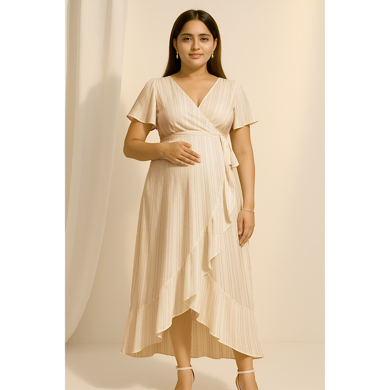 Ivory Mist Pinstripe Cotton Customised Maternity Wear.