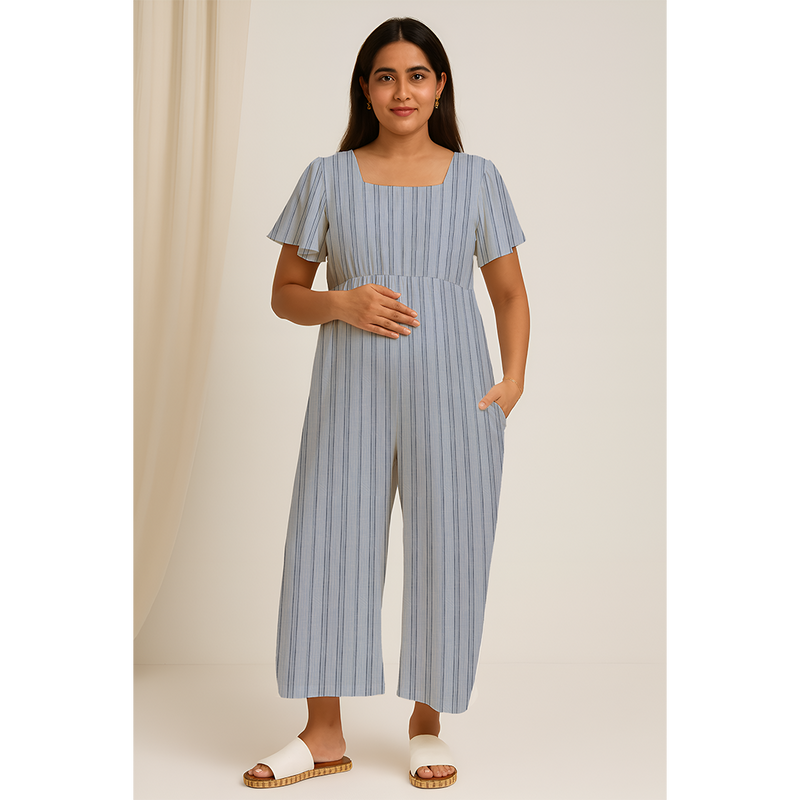 Blue Mist Stripe Cotton Customised Maternity Wear.