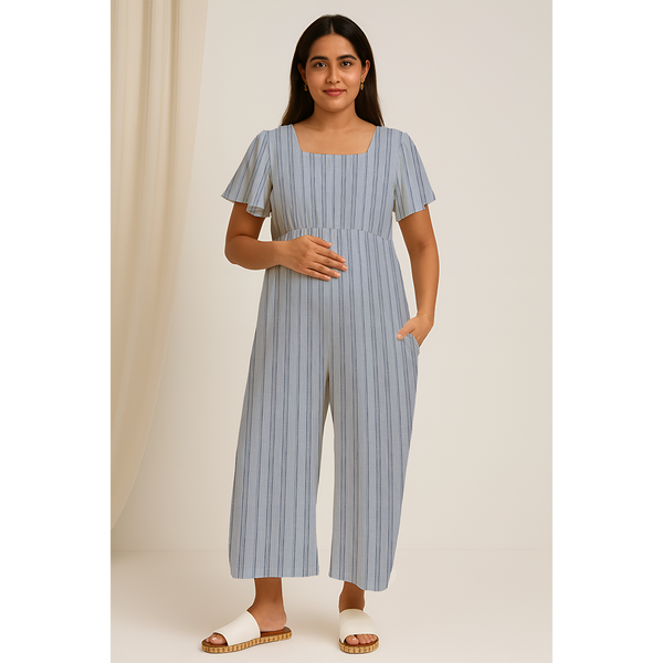 Blue Mist Stripe Cotton Customised Maternity Wear.