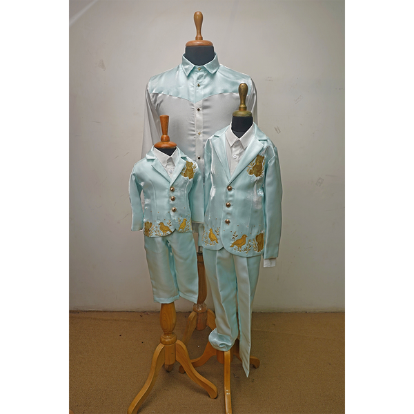 Mint Blue Royal Family Matching Outfit Set  Father–Son Twinning Suit Set  Wedding & Celebration Wear