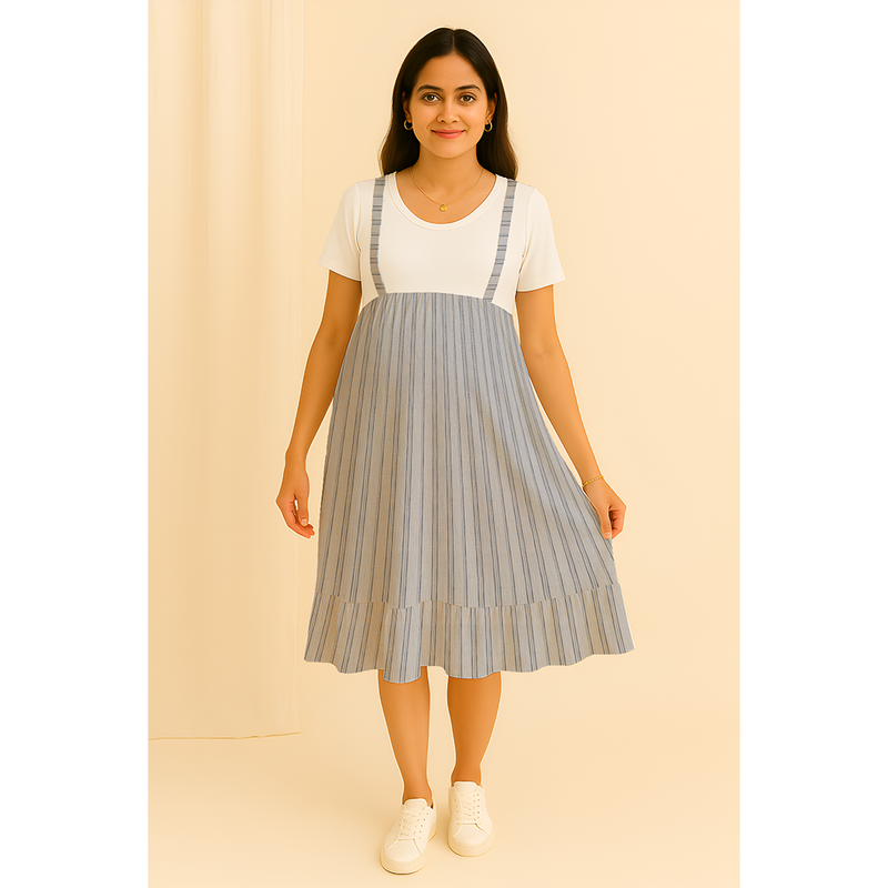Blue Mist Stripe Cotton Customised Maternity Wear.