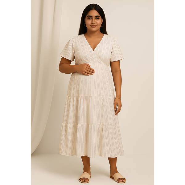 Ivory Mist Pinstripe Cotton Customised Maternity Wear.