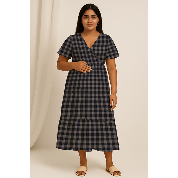 Charcoal Check Cotton  Customised Maternity Wear.