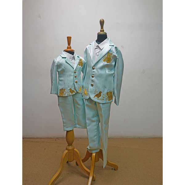 Mint Blue Royal Family Matching Outfit Set  Father–Son Twinning Suit Set  Wedding & Celebration Wear
