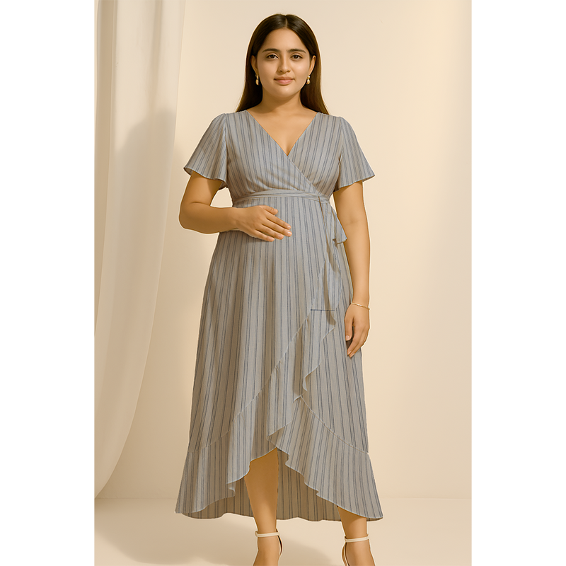 Blue Mist Stripe Cotton Customised Maternity Wear.