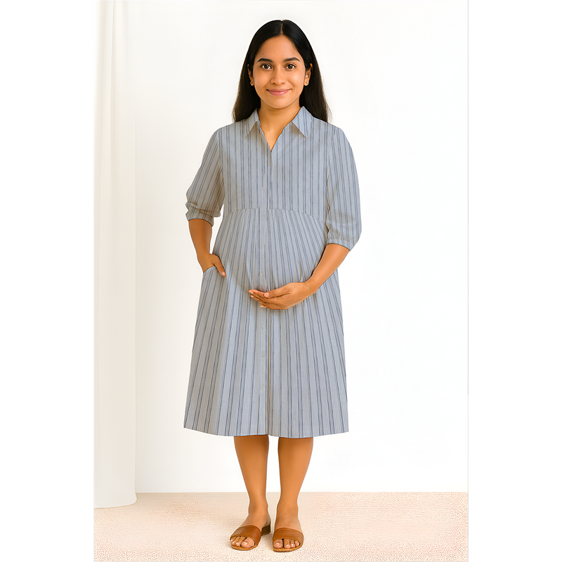 Blue Mist Stripe Cotton Customised Maternity Wear.