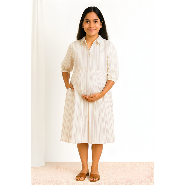 Ivory Mist Pinstripe Cotton Customised Maternity Wear.