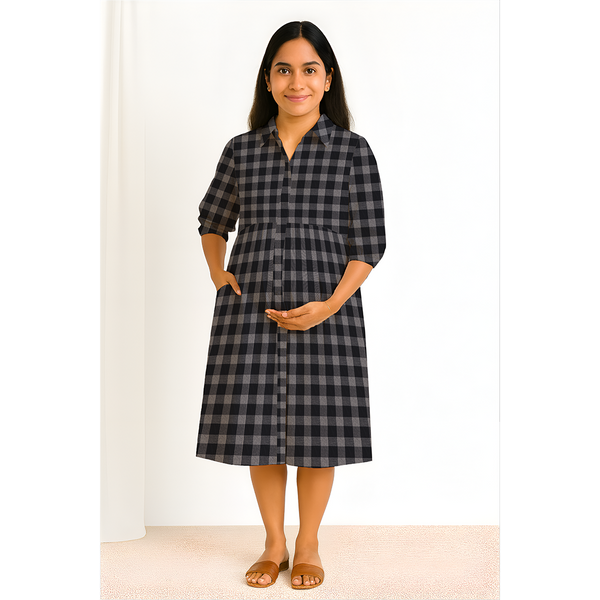Charcoal Check Cotton  Customised Maternity Wear.